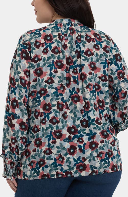 Nydj Plus Size Pleated Peasant Long Sleeve Top In Blue