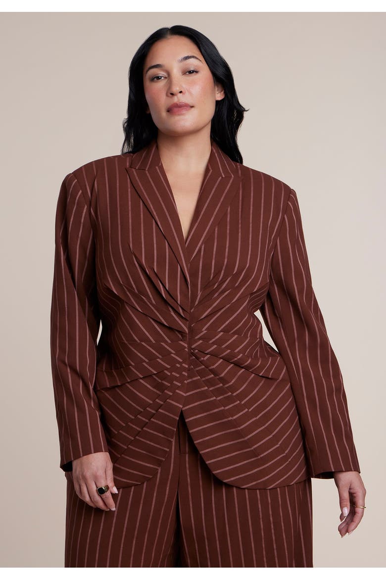 Cinched Waist Striped Blazer, Main, color, POP OF CORAL