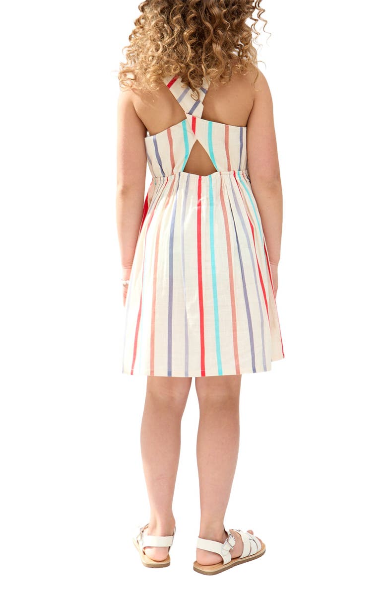Raffya Kids Kris Cross Back Stripe Print Dress, Alternate, color, Cream