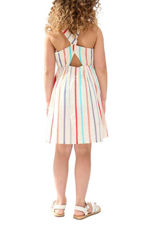 Raffya Kids Kris Cross Back Stripe Print Dress In Beige