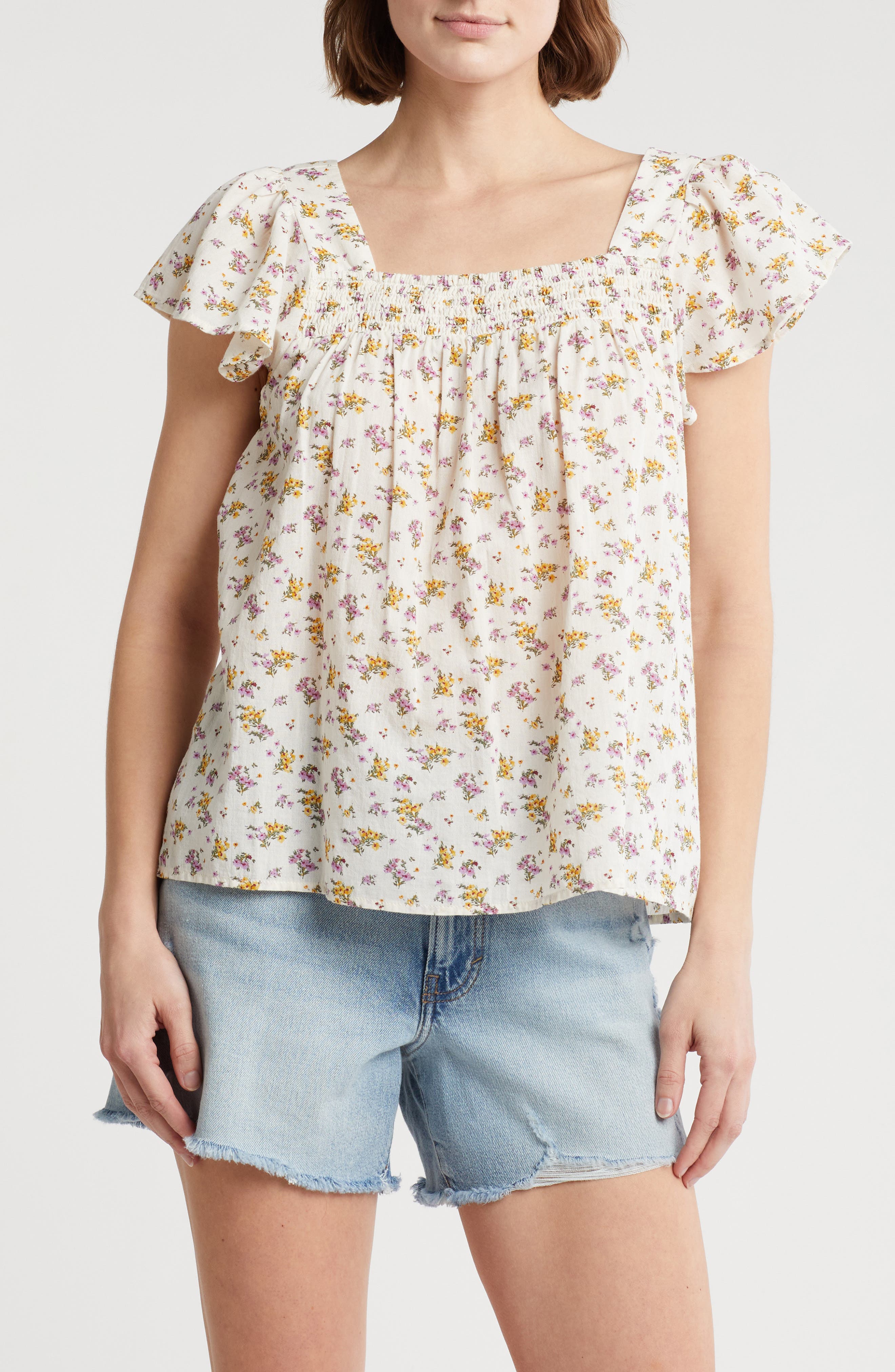 Lucky Brand Floral Smocked Top