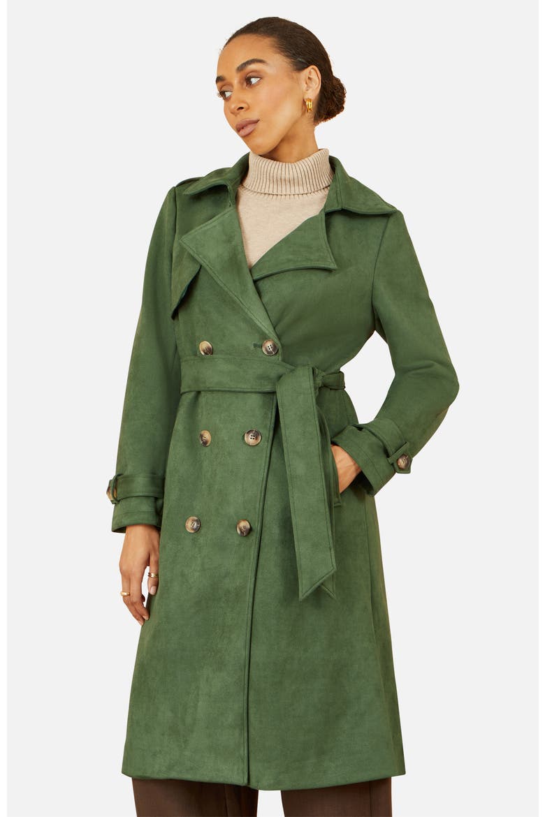 Faux Suede Trench Coat, Main, color, Green
