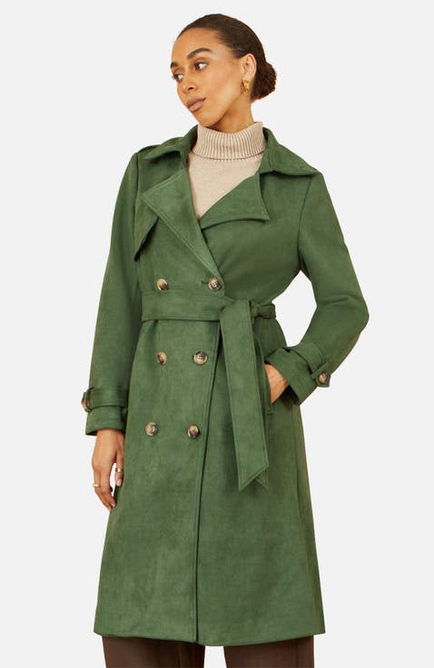 Faux Suede Trench Coat