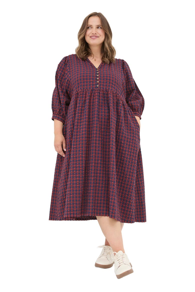 Women's Plus Size Ceil Gingham Midi Dress, Main, color, Dark Red