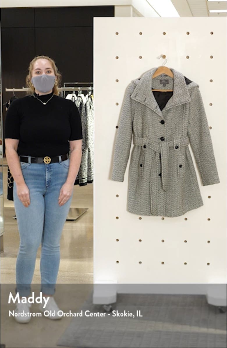 Belted Tweed Coat with Hood, sales video thumbnail