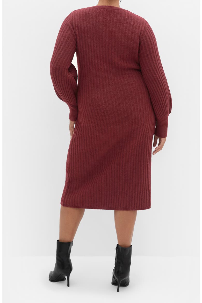 Sarah Long Sleeve Rib Sweater Midi Dress, Alternate, color, BORDEAUX
