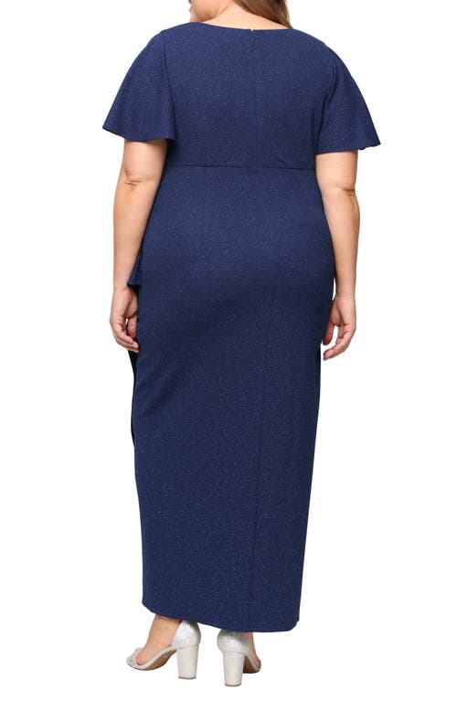 Sl Fashions Sparkle Crystal Embellished Faux Wrap Gown In Blue