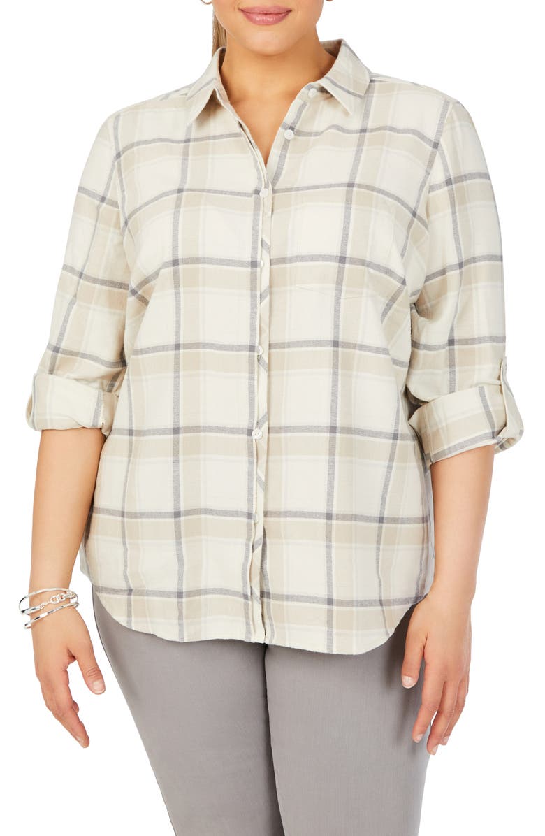 Foxcroft Charlie Plaid Cotton Button-Up Shirt, Main, color,