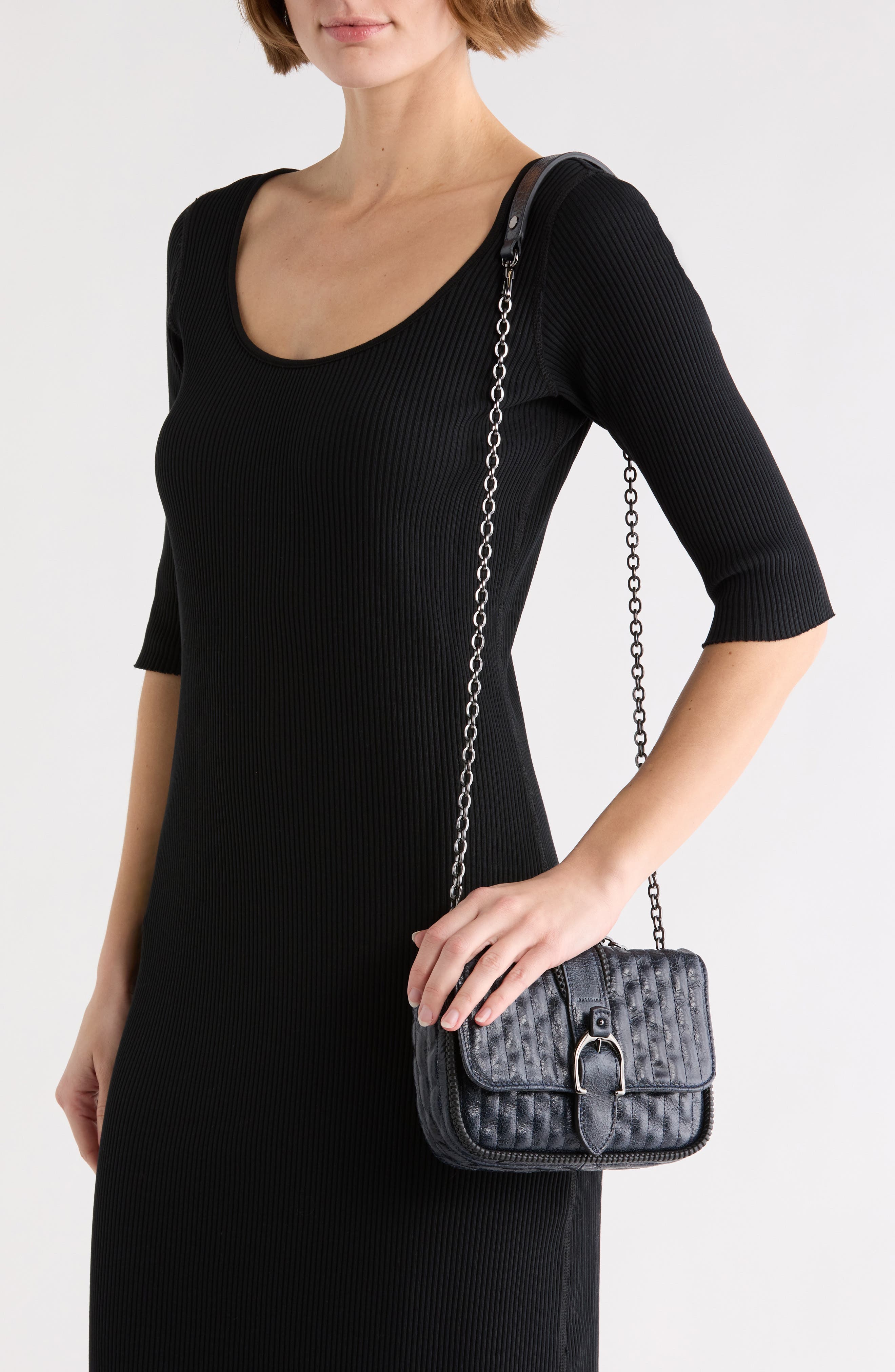 Longchamp Amazone Matelasse Leather Crossbody Bag, Alternate, color, Navy