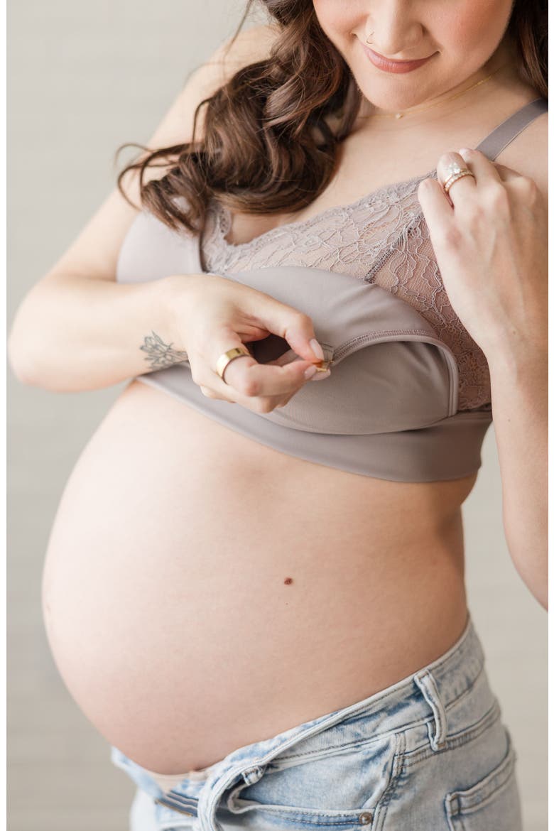 Busty Size - Ella Maternity & Nursing Lace Bralette, Alternate, color, Stone