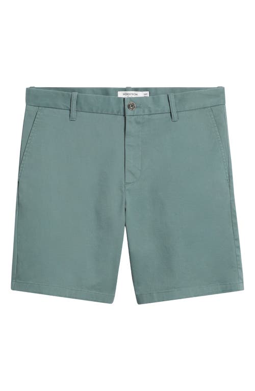 Nordstrom Heron Flat Front Cotton Stretch Twill Chino Shorts In Green