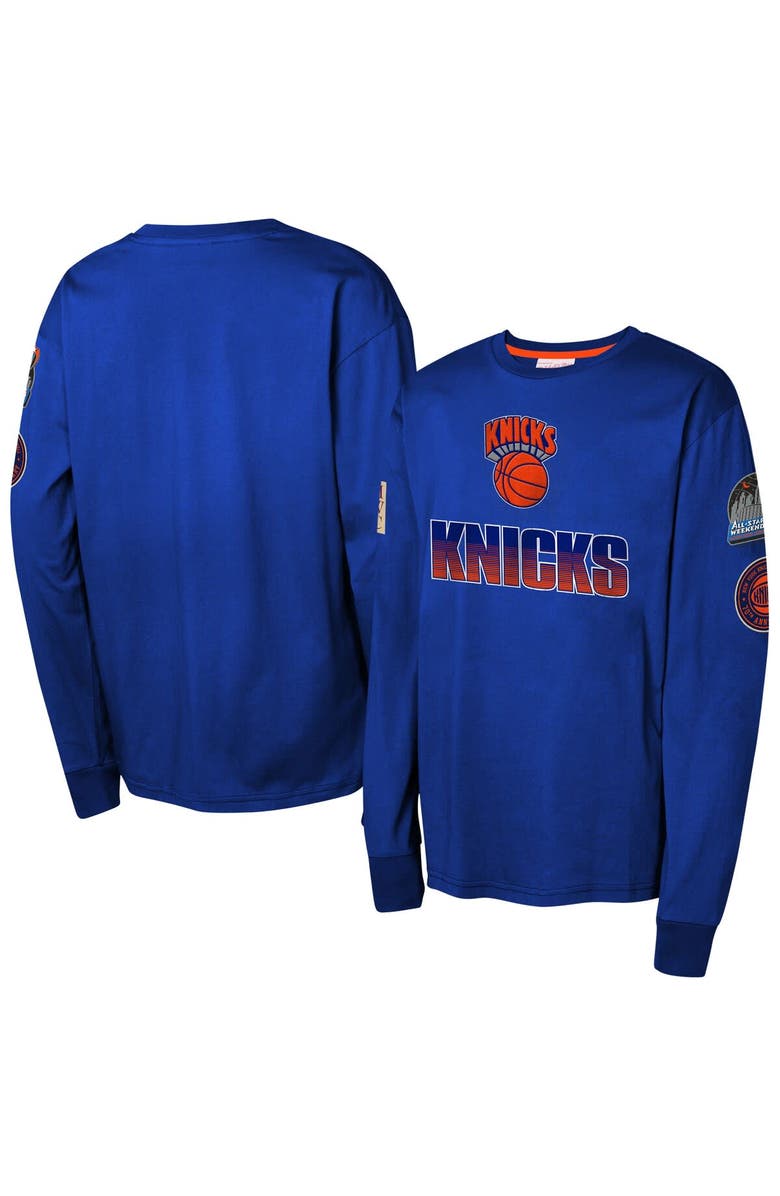 Mitchell & Ness Youth Mitchell & Ness Blue New York Knicks  Hardwood Classics All Over Long Sleeve T-Shirt, Main, color, 