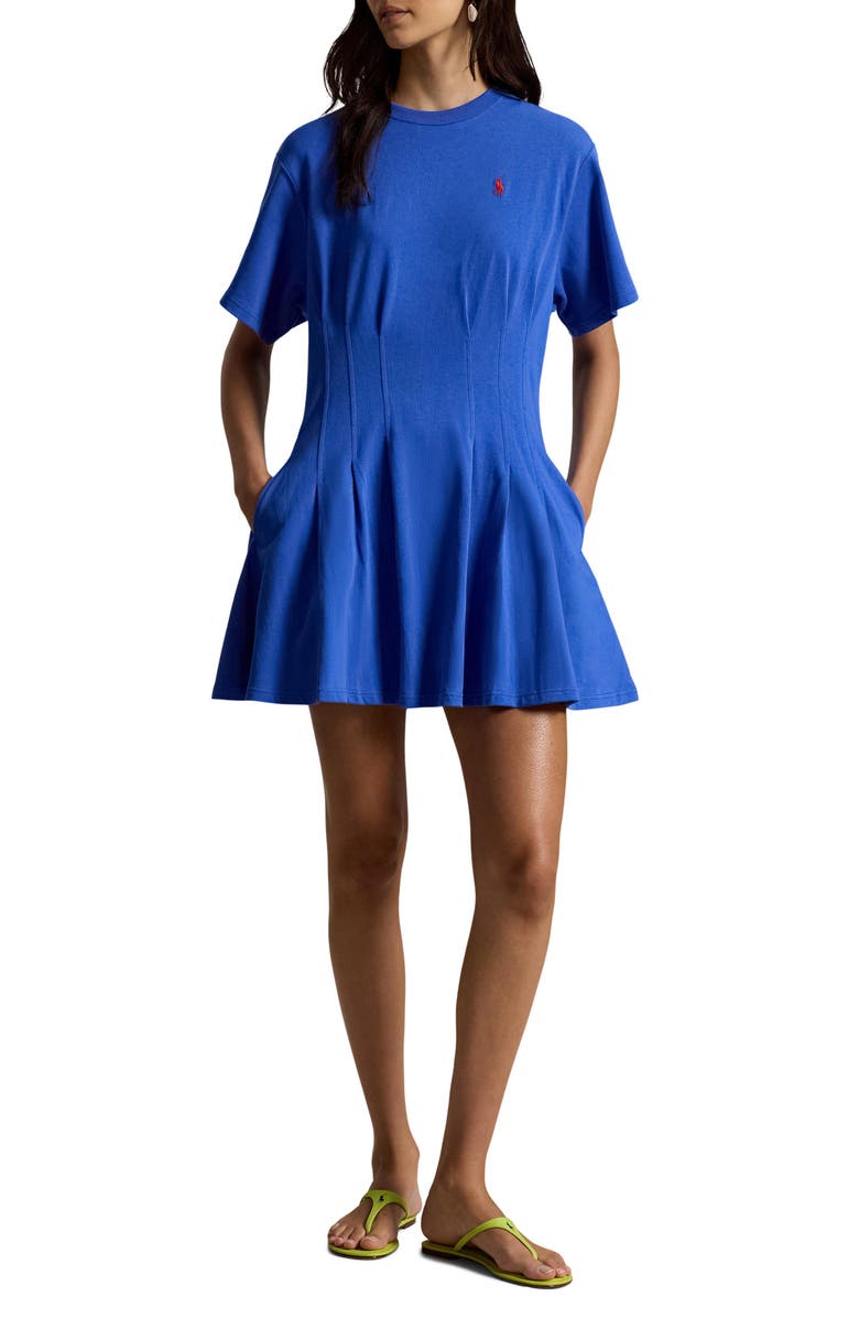 Polo Ralph Lauren Pleated Cotton Jersey Minidress, Main, color, Gala Blue