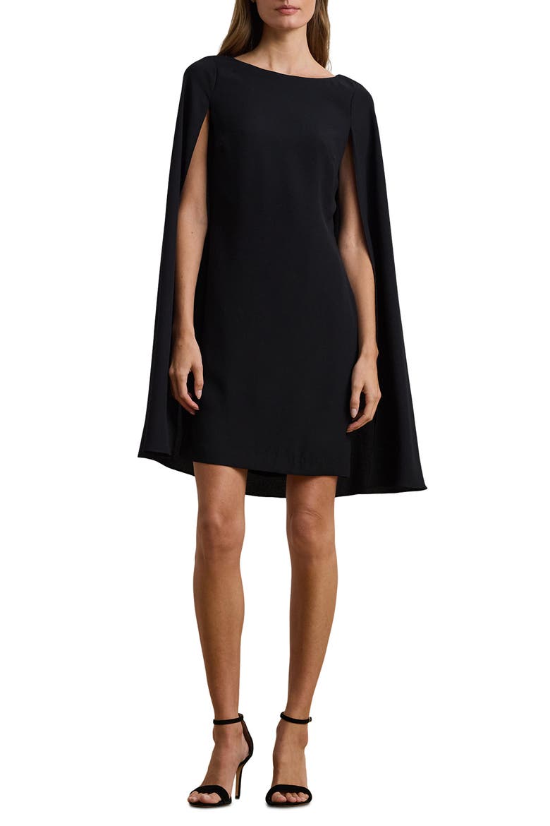Capelet Cocktail Dress, Main, color, BLACK