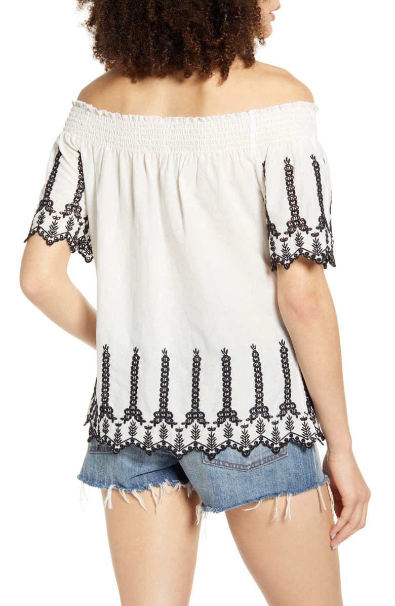 Only Shery Contrast Embroidery Off the Shoulder Top, Alternate, color, 