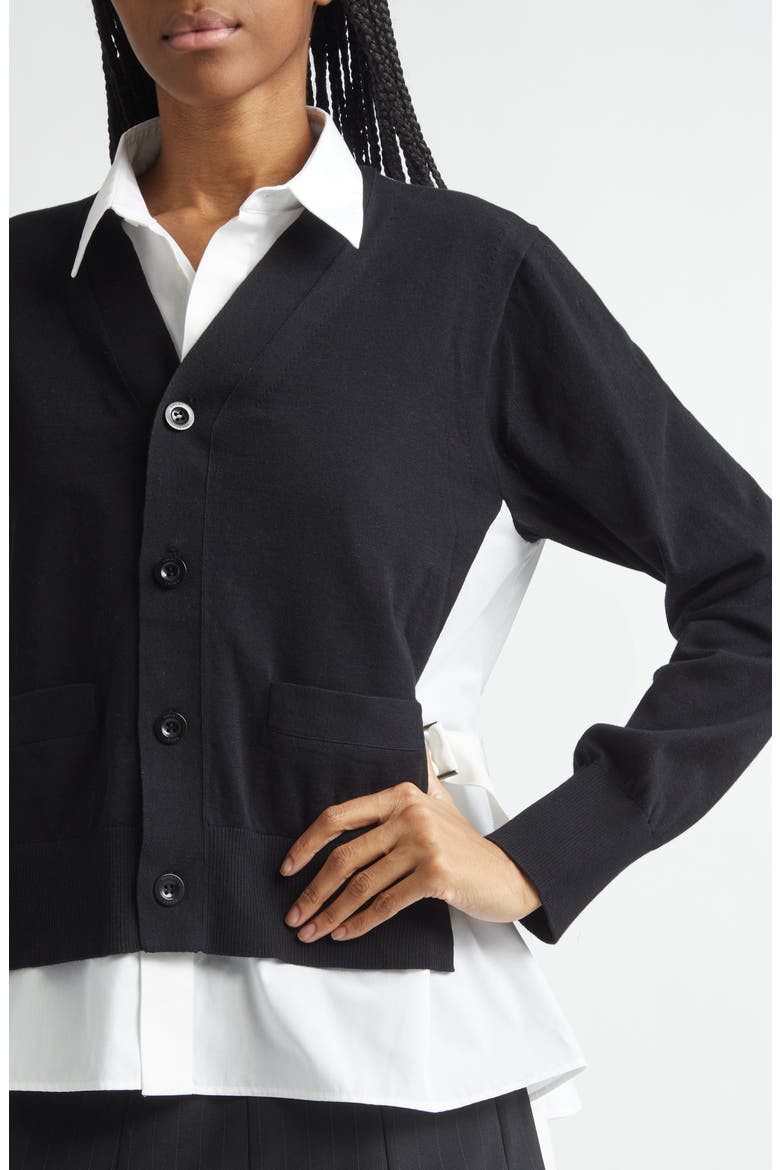 Mixed Media Poplin & Knit Cardigan, Alternate, color, BLACK/ OFF WHITE
