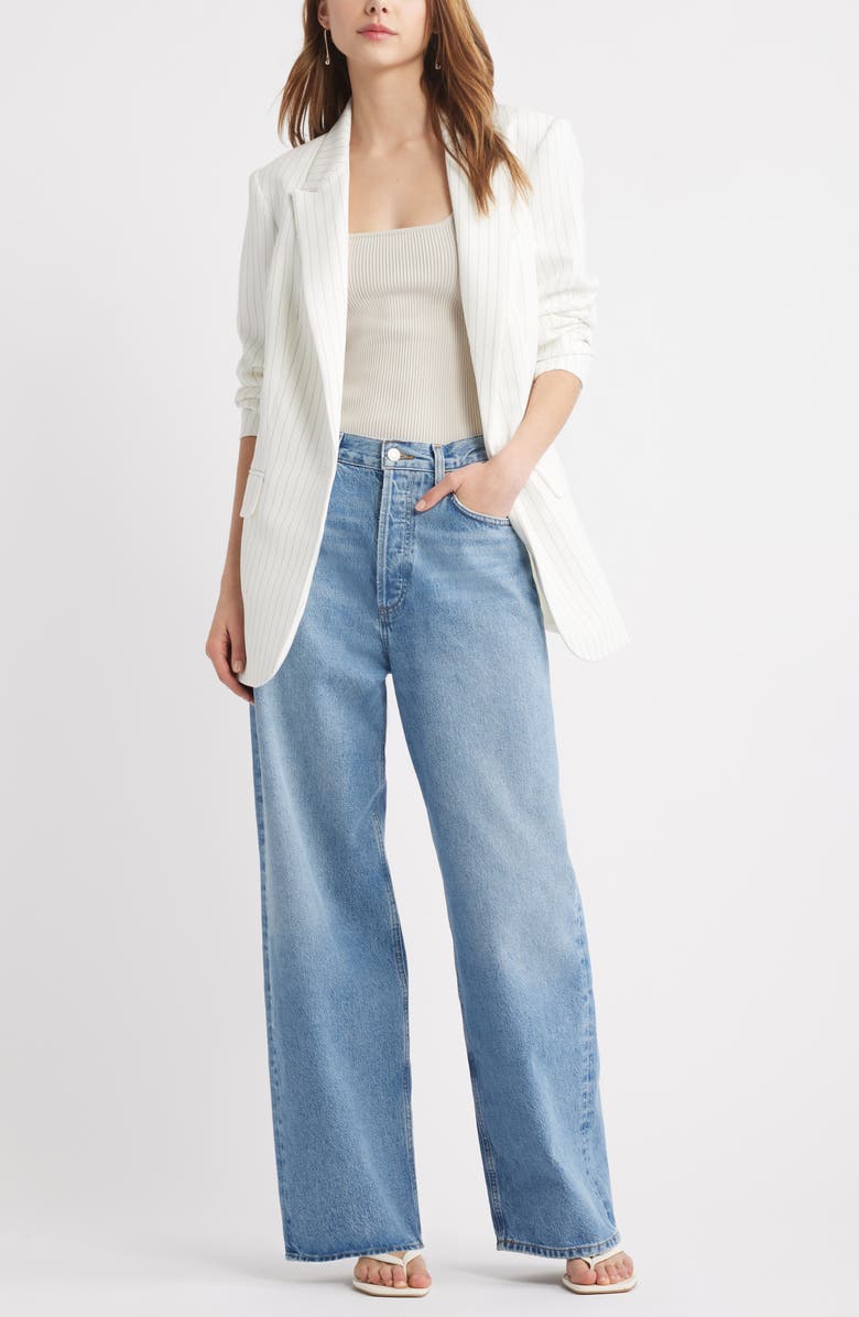 Open Edit The Icon Relaxed Blazer, Alternate, color, Ivory - Grey Celeste Pinstripe