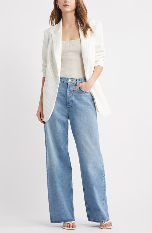 Open Edit The Icon Blazer In Ivory - Grey Celeste Pinstripe