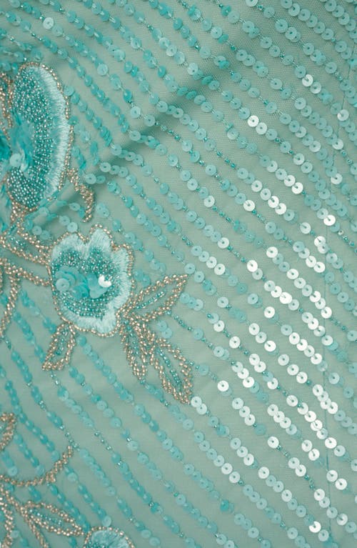 Shop Adrianna Papell Beaded Sequin Floral One-shoulder Gown In Aqua Luster