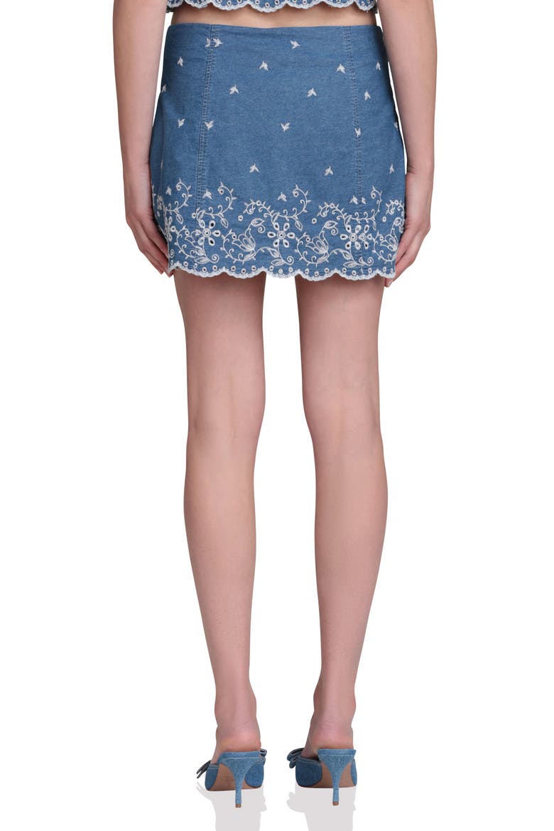 Embroidered Scallop Denim Miniskirt, Alternate, color, NEEDLE BLUE