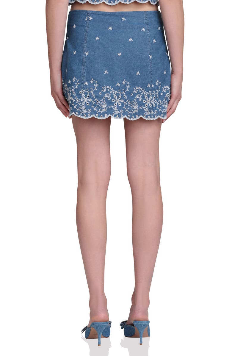 Avec Les Filles Embroidered Scallop Denim Miniskirt, Alternate, color, Needle Blue