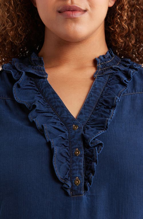 Wit & Wisdom Ruffle Trim Sleeveless Chambray Top In Purple