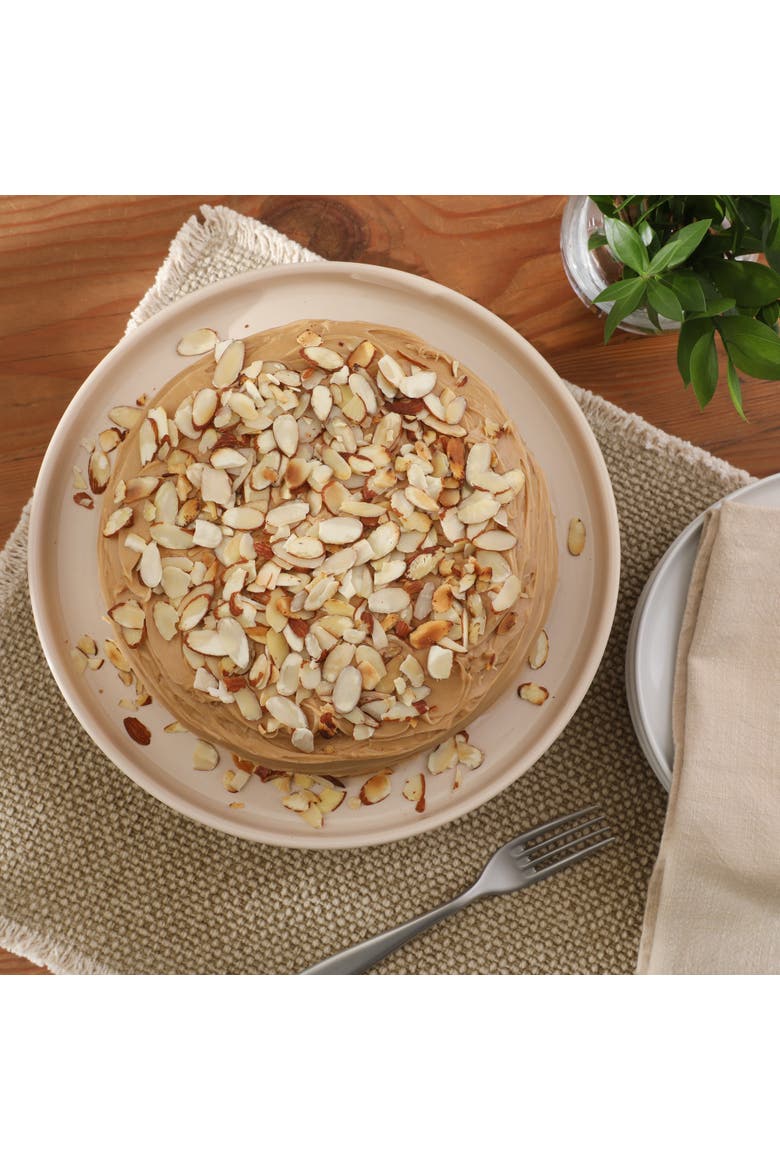 Gracious Dining Round Stoneware Cake Stand with Acacia Wood Base, Alternate, color, Taupe