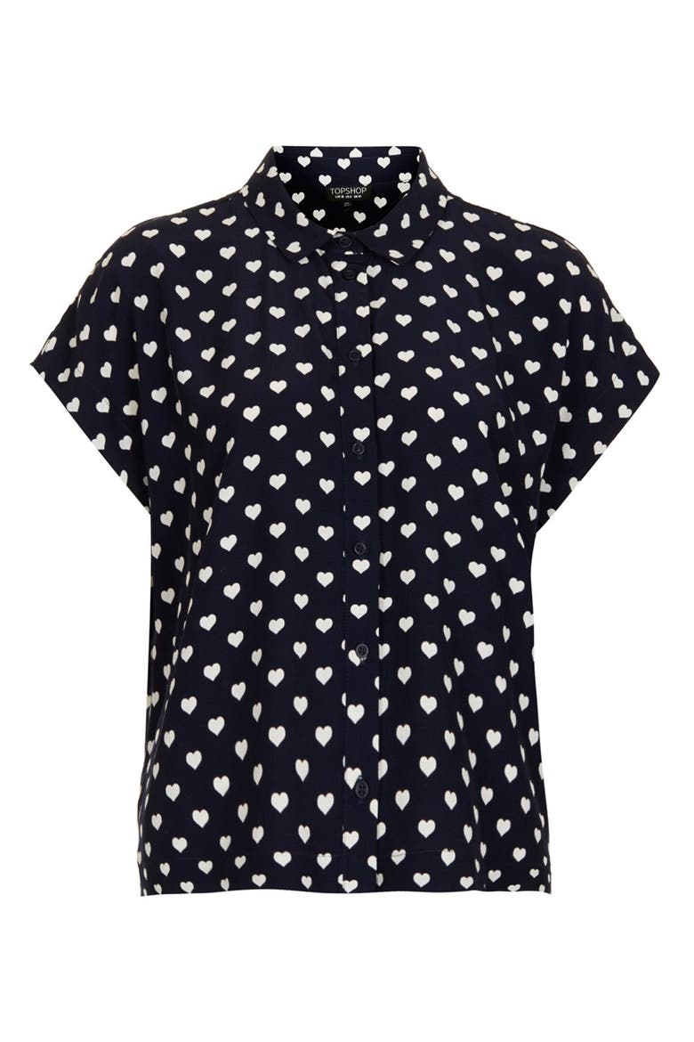 Heart Print Shirt, Alternate, color, NAVY BLUE
