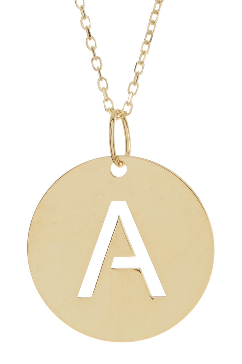 14K Yellow Gold Gold Disc Initial Pendant Necklace, Main, color, GOLD- A