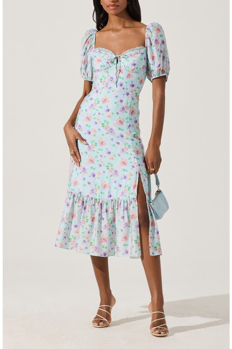 Floral Eyelash Lace Detail Midi Dress, Alternate, color, BLUE PURPLE FLORAL