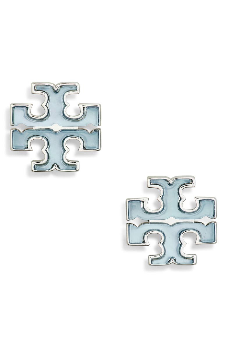 Tory Burch Moondance Mother of Pearl Stud Earrings, Main, color, Tory Silver / Blue