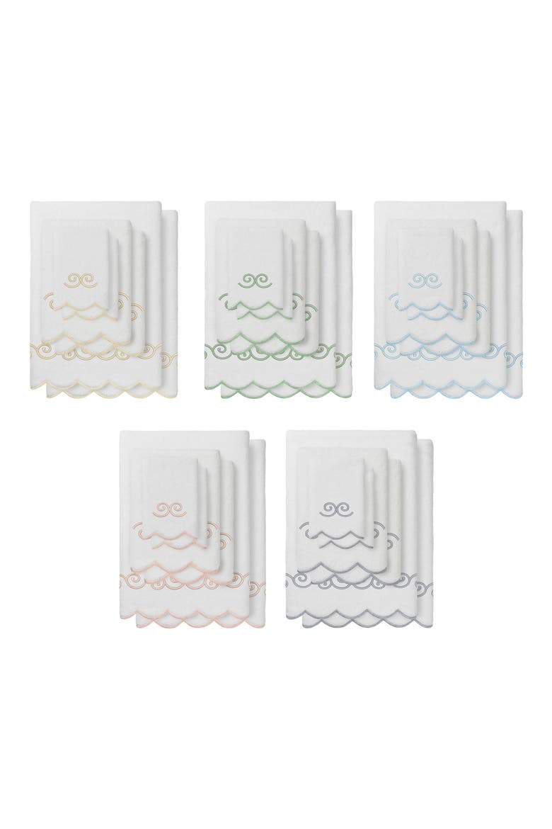 6-Piece Symmetra Embroidered Turkish Cotton Towel Set, Alternate, color, WHITE/ GRAY