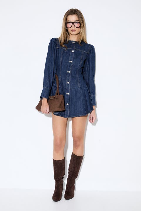 Premium Denim Balloon Sleeve Dress