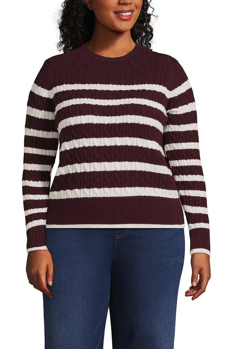 Drifter Modern Cable Crew Sweater, Main, color, Burgundy/Ivory Latte Stripe