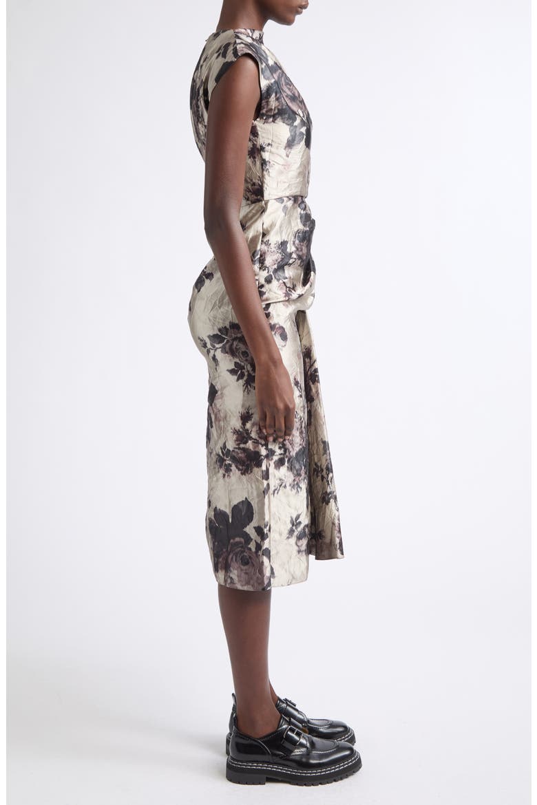 Floral Draped Textured Satin Midi Dress, Alternate, color, FONTEYN ROSE PEARL