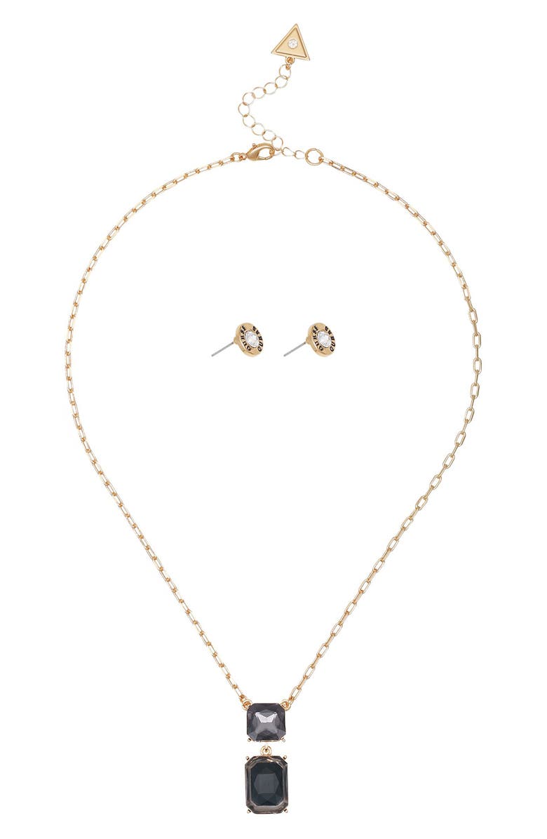 GUESS Pendant Necklace & Stud Earrings Set, Alternate, color, Gold/Black