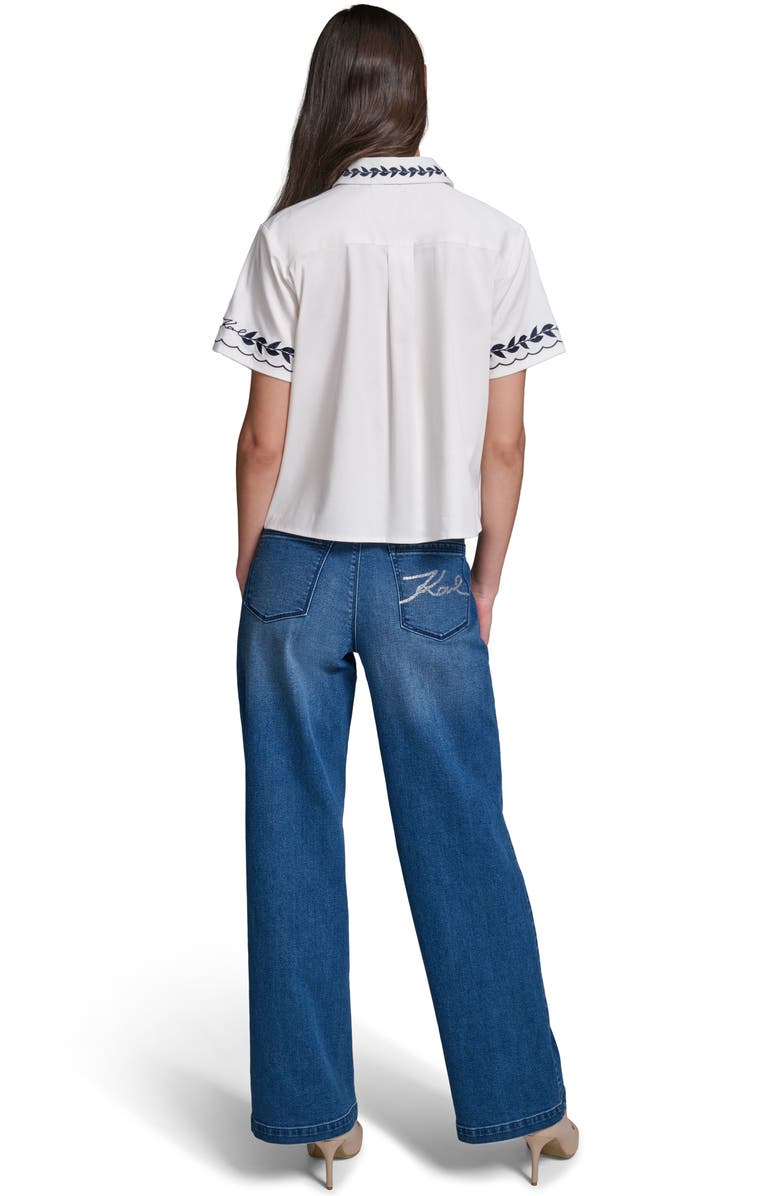KARL LAGERFELD PARIS <p>Embroidered Button-Up Shirt</p>, Alternate, color, Soft White