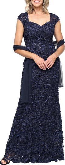 Alex Evenings Soutache Sequin Lace A-Line Gown with Wrap | Nordstrom