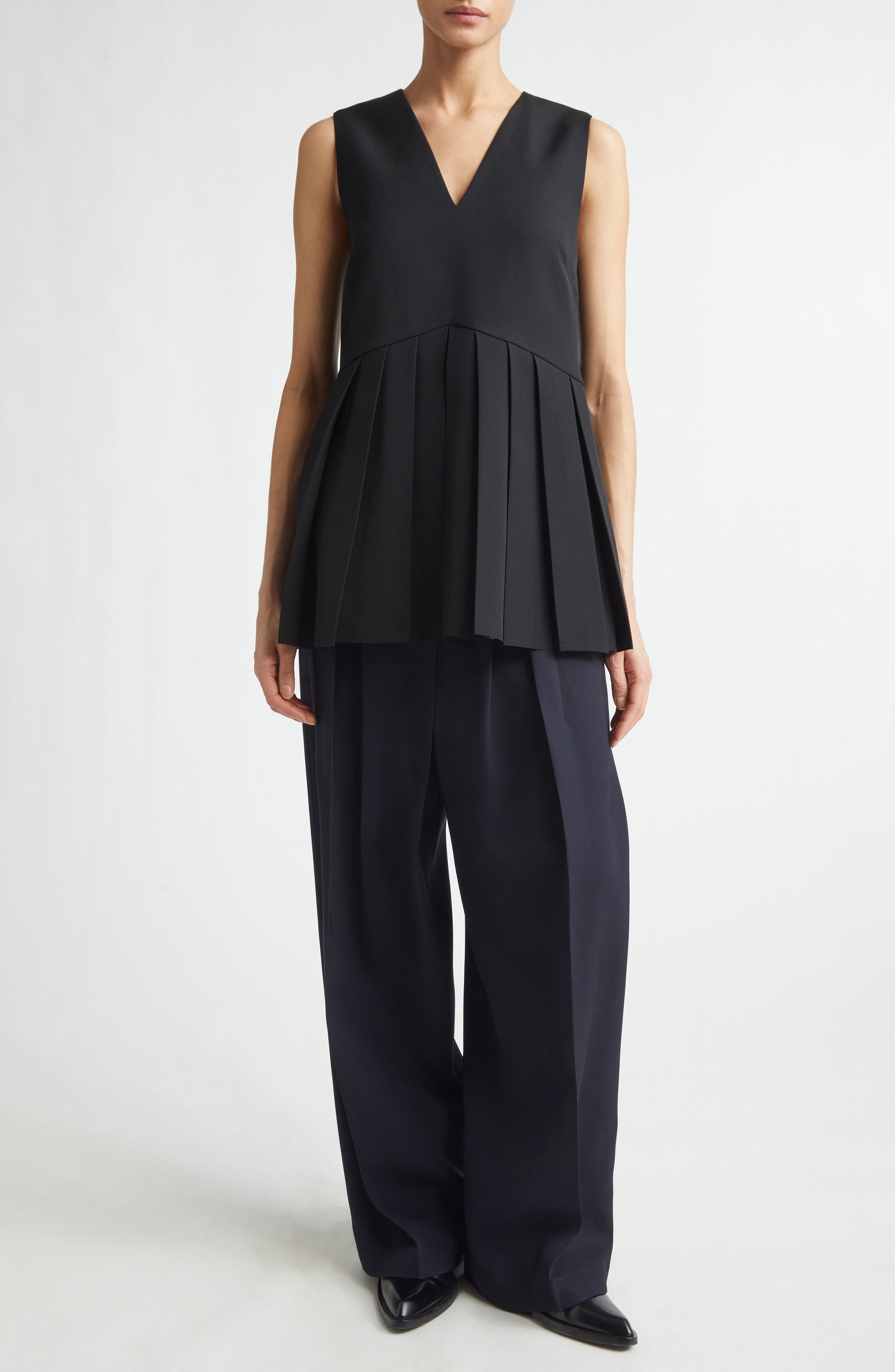 Pleated Wool Gabardine Top - image 2