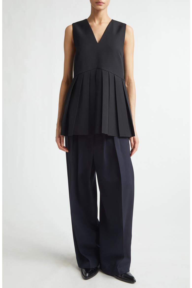 Irregular Pleated Wool Gabardine Trousers, Alternate, color, NAVY