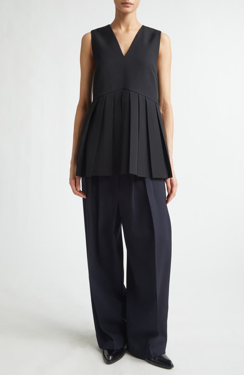 Jil Sander Pleated Wool Gabardine Top, Alternate, color, Black