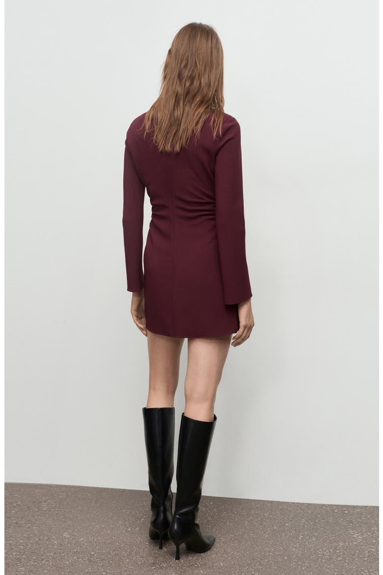 Ruched Bateau Neck Long Sleeve Minidress, Alternate, color, MAROON