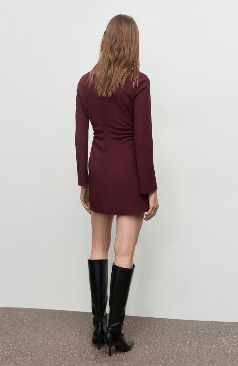 MANGO Ruched Bateau Neck Long Sleeve Minidress, Alternate, color, Maroon