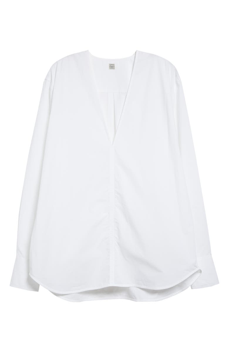 TOTEME Deep V-Neck Organic Cotton Tunic Top, Alternate, color, White