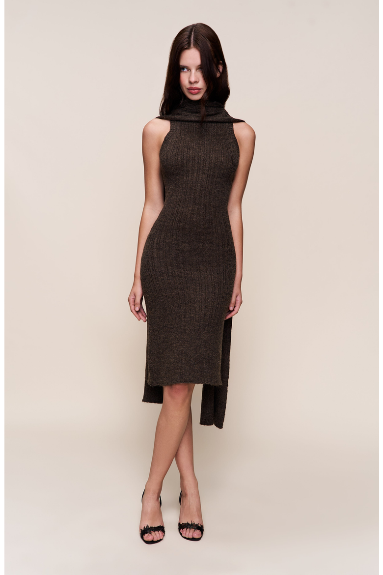 Hooded Knit Dress, Alternate, color, Dark Olive