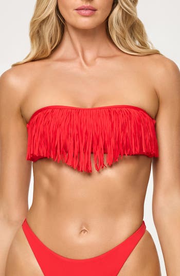 L*space Lspace Dixie Fringe Strapless Bikini Top In Orange