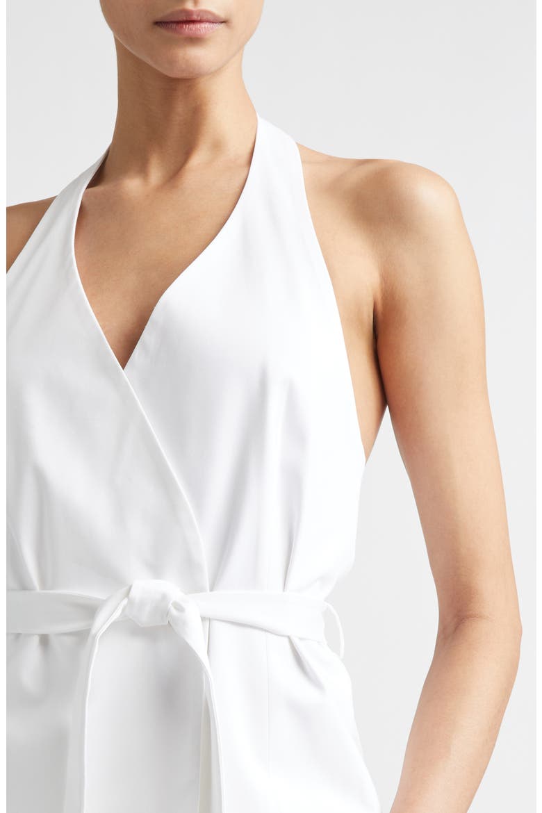 Belted Stretch Cotton & Lyocell Halter Top, Alternate, color, 01 WHITE