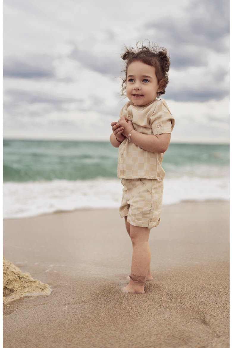 Kids' Check Button-Up Shirt & Shorts Set, Alternate, color, BEIGE