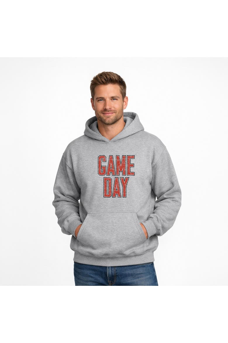 Game Day Outlined Distressed Hoodie, Main, color, Graphite