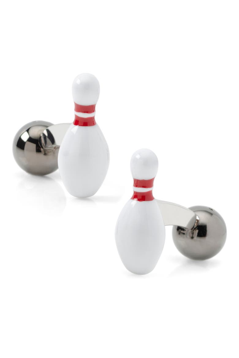 3D Bowling Ball & Pin Cuff Links, Main, color, WHITE